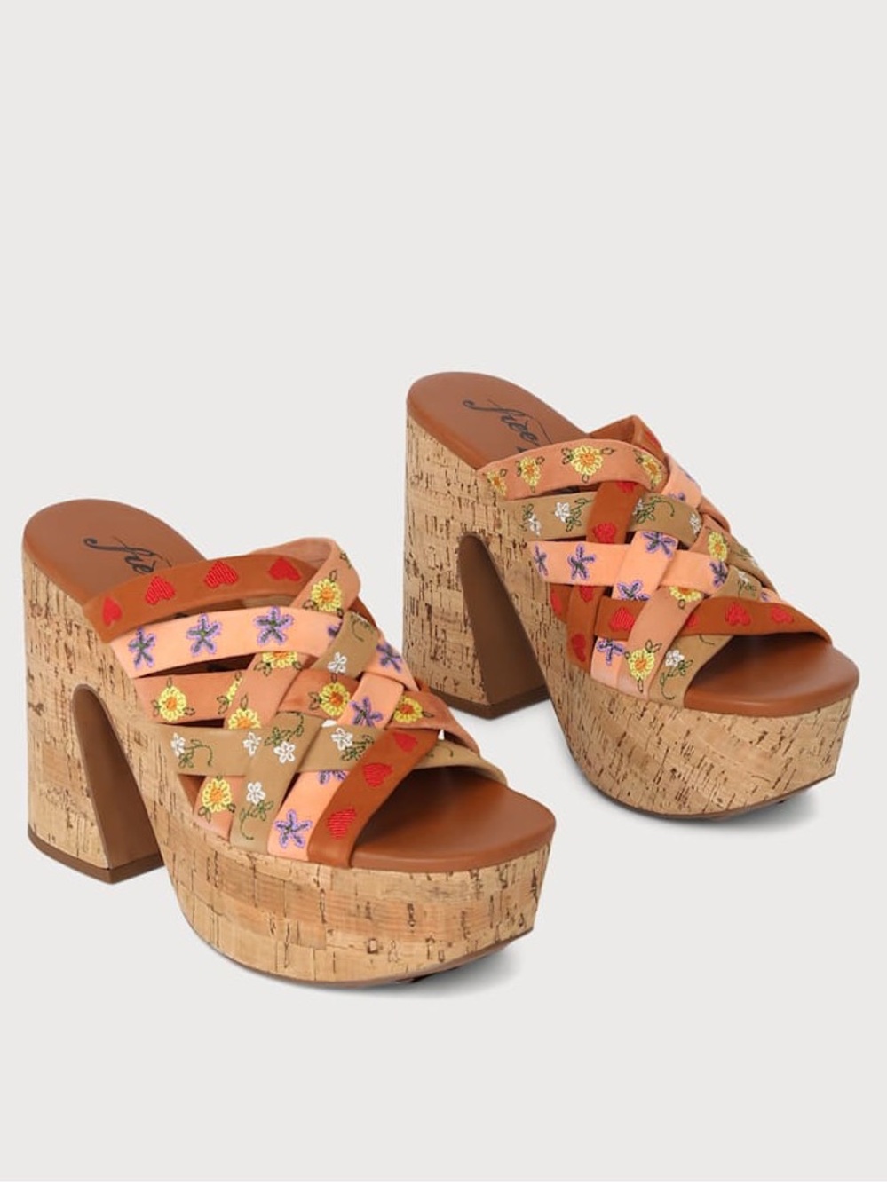 Free People Lisbon Sandbar Multi Suede Leather High Heel Platform Mules US 6.5